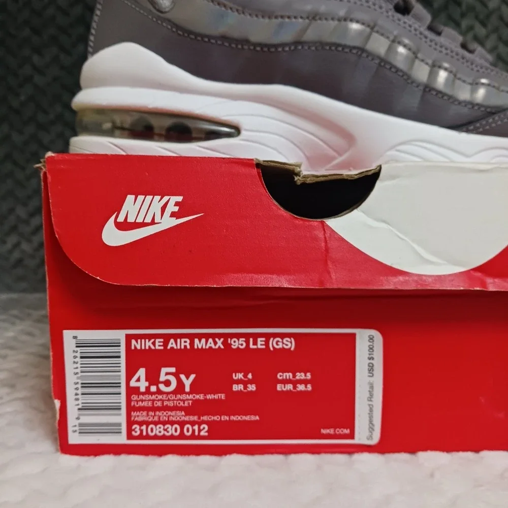 Nike Air Max 95 LE GS Gunsmoke White Running Shoes 310830-012 Size 4.5Y Womens 6
